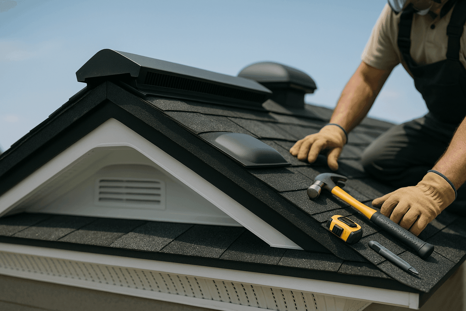 Close-up of roof ridge and soffit vents for effective roof ventilation system